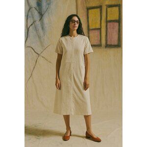 MYSTERY lagenlook dress midi 100% cotton oversized artsy unique ivory M L